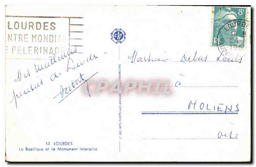 CPA Lourdes la Basilique et le Monument intarallie  — Rückseite