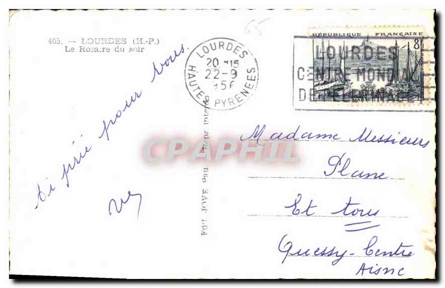 CPA Lourdes H P le Rosaire du soir  — Verso
