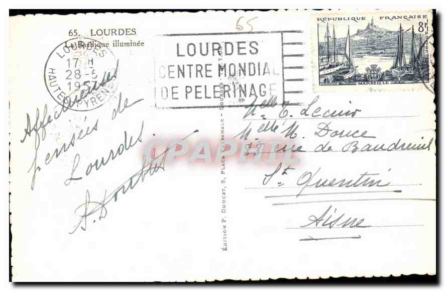 CPA Lourdes la Basilique illunimee  — Verso