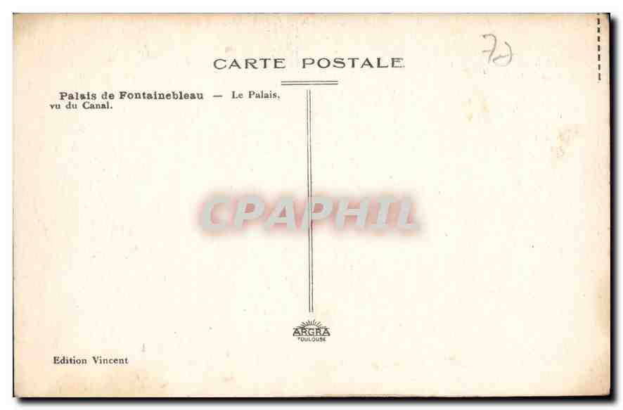 Palast von Fontainebleau — Ansicht vom Kanal — Edition Vincent — Rückseite