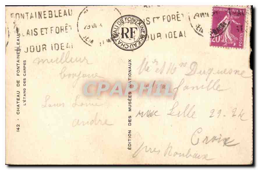 Castillo de Fontainebleau — L'étang des Carpes — Edición de los Museos Nacionales — Reverso