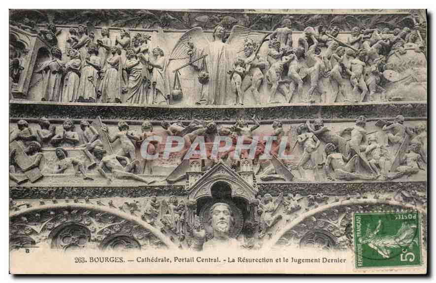 CPA Bourges Cathedrale Portail Central la Resurection et le Jugement Dernier 