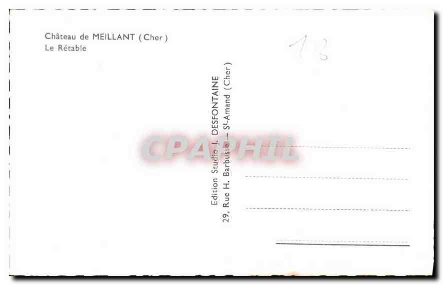 Château de Meillant (Cher) — Le Rétable — Édition J. Desfontaine — Rückseite
