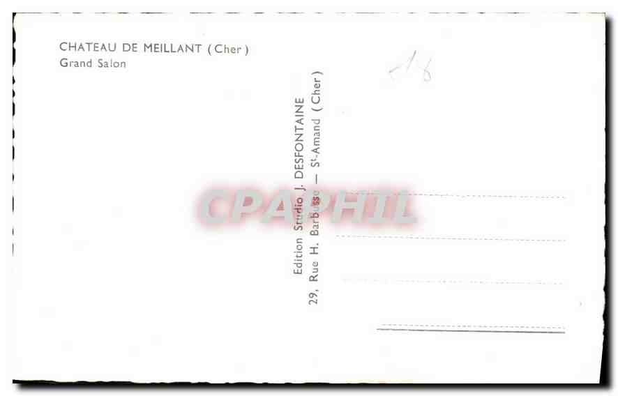 CPA Chateau de Meillant Cher Grand Salon  — Verso