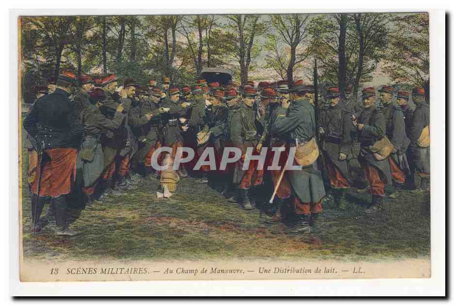 Scènes Militaires — Au Champ de Manœuvre — Une Distribution de lait — LL.