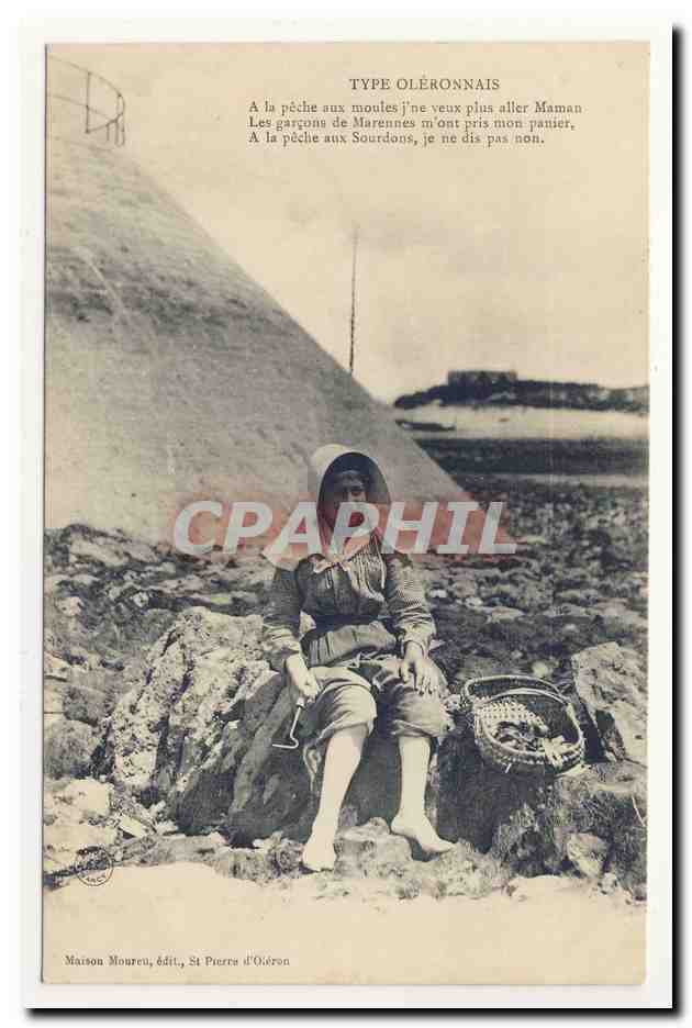 Folklore OLERoN type oleronnais peche aux moules costume coiffe animation TOP CPA