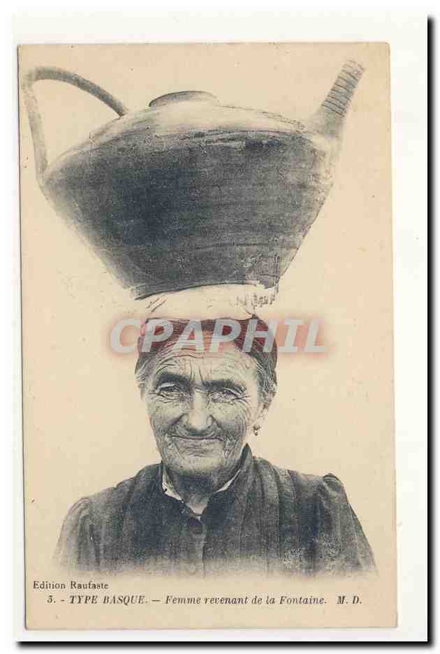 Folklore type basque femme revenant de la fontaine rides animation TOP CPA