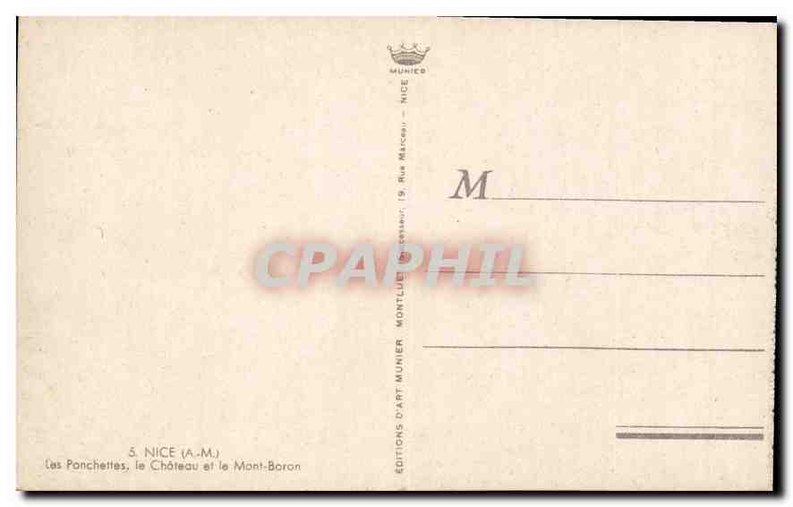 CPA Nice A M les Ponchettes le Chateau et le Mont Boron  — Rückseite