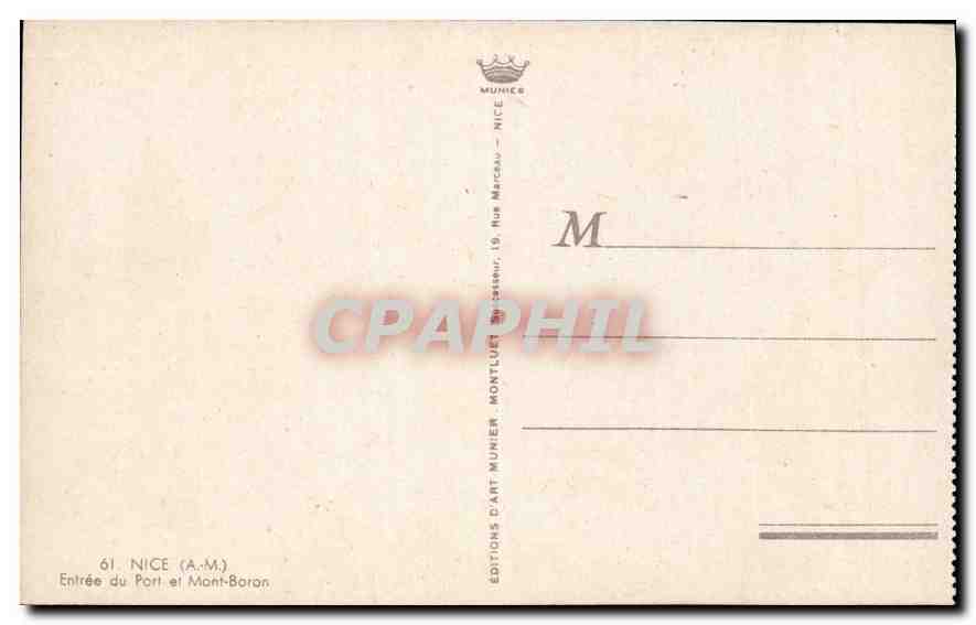 CPA Nice A M Entree du Port et Mont Boron  — Verso