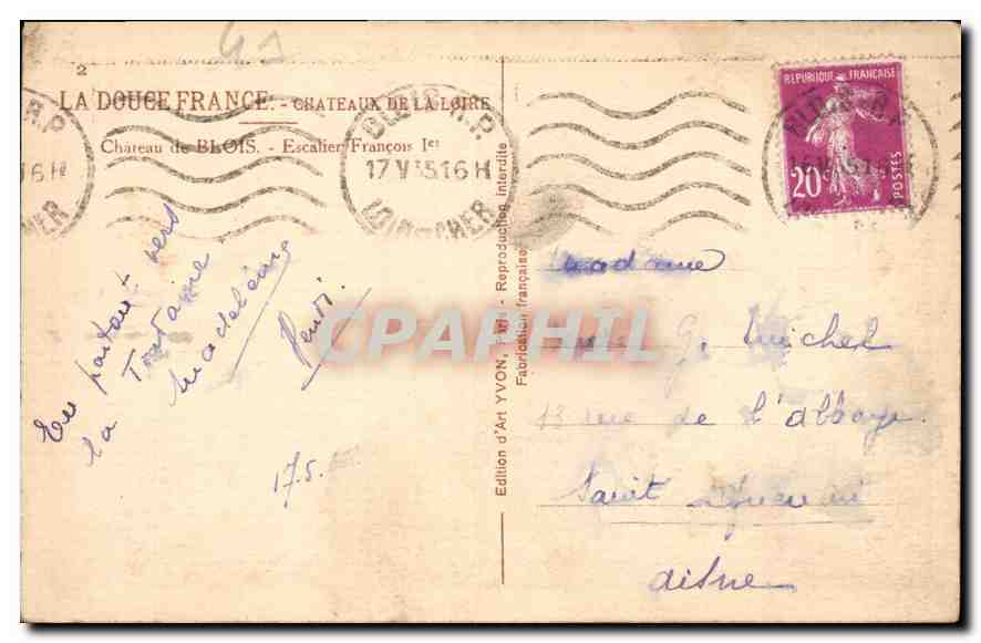 CPA Chateaux de la Loirre Chateau de Blois Escalier Francois 1er  — Verso