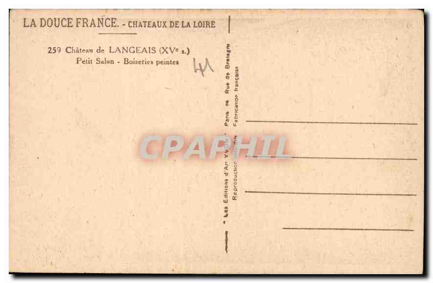 CPA Chateaux de la Loire Chateau de Langeais XV S Petit Salon Boiseries Peintes  — Verso