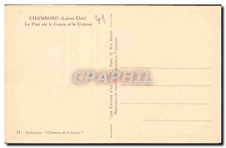 Chambord (Loir-et-Cher) — Le Pont sur le Cosson et le Château — Les Éditions d'Art 'VON', Paris — Reverso