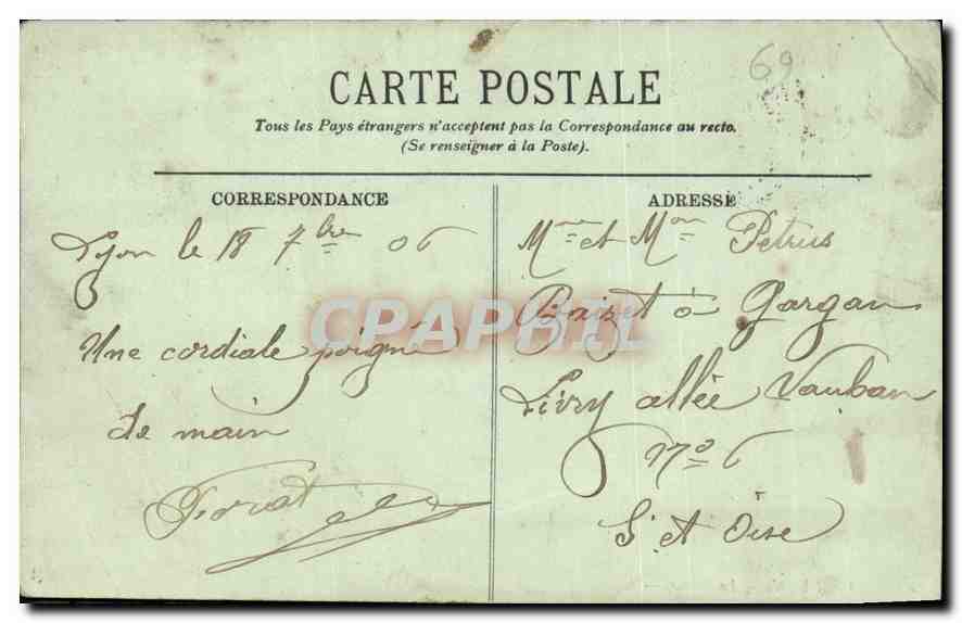 CPA Lyon le Rhone  — Verso