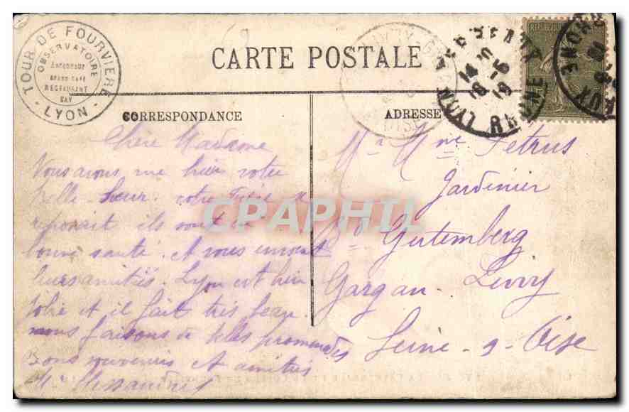 CPA Lyon la Cathedrale et le Coteau de Fourvriere  — Verso