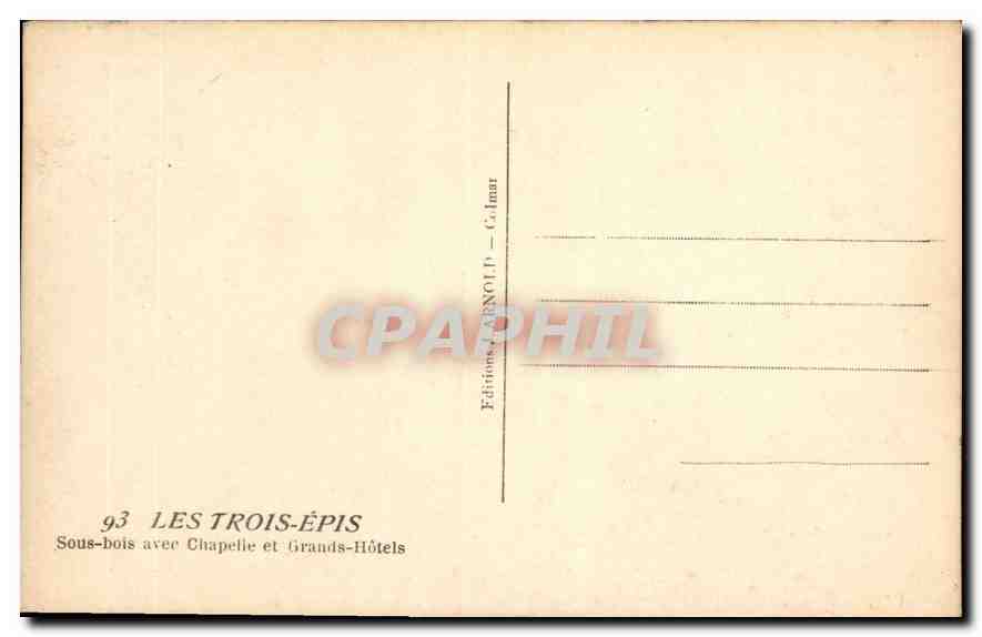 CPA Les Trois Epis sous bois avec Chapelle et Grands Hotels  — Rückseite
