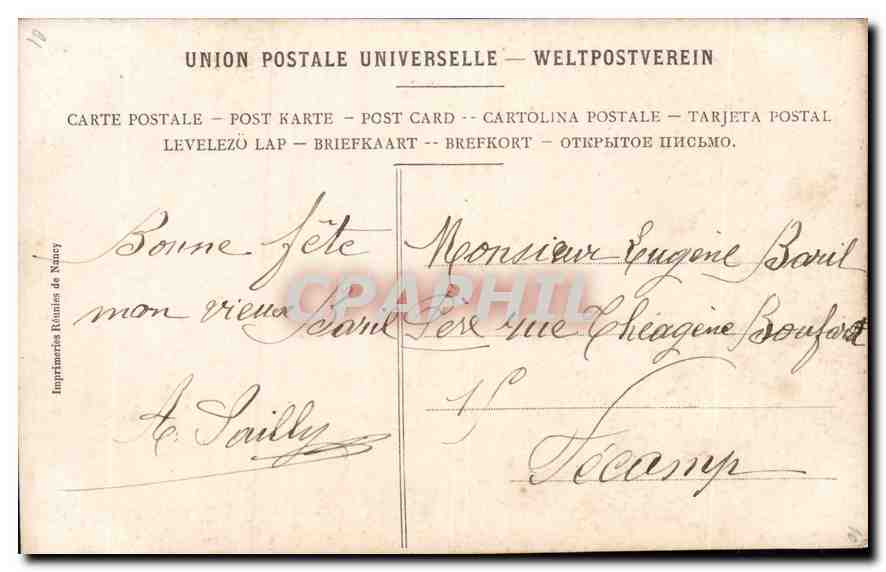 Femme écrivant une lettre — carte postale imprimée — Imprimeries Réunies de Nancy n°1668 — Verso