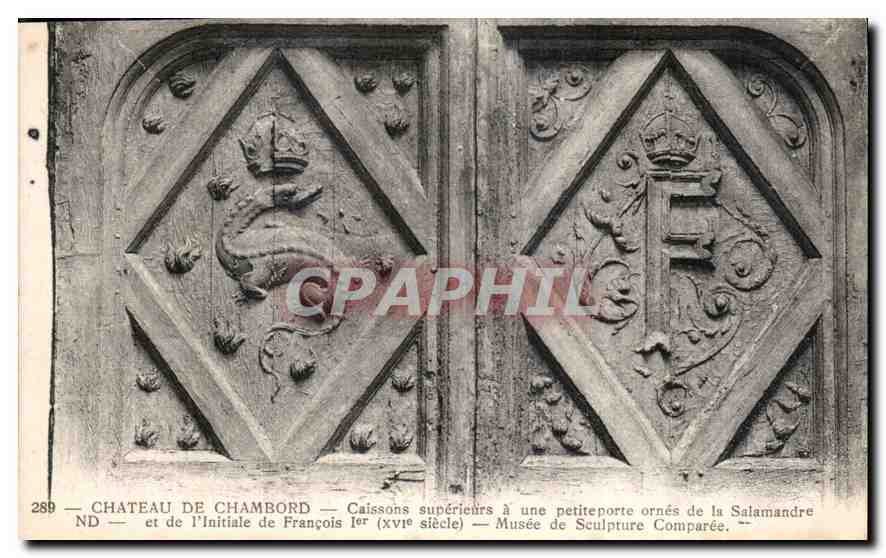 CPA Chateau de Chambord Caissons superieurs a une petiteporte de la Salamandre et de l'Initiale de F