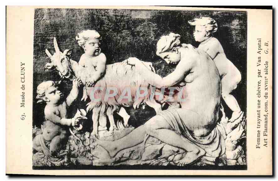 CPA Femme Trayant une chevre par Van Apstal Art Flamand com du XVIII siecle 