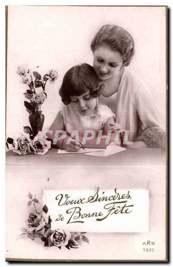 CPA Voeux Sinceres de Bonne Fete Femme Enfant