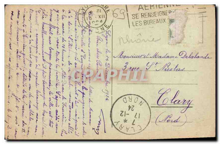 CPA Lyon Grand Hotel d'Angleterre  — Verso