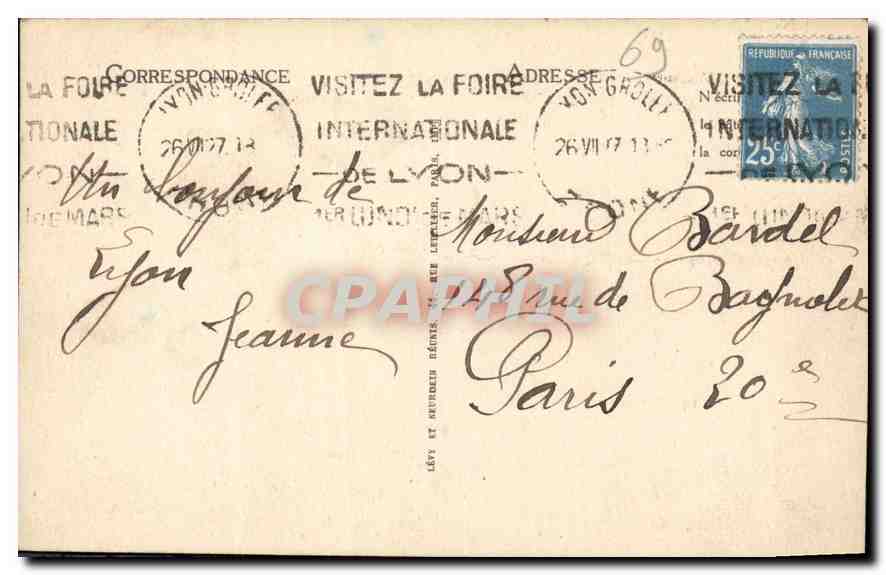 CPA Lyon le Palais de Justice et le Coteau de Fourvriere  — Verso