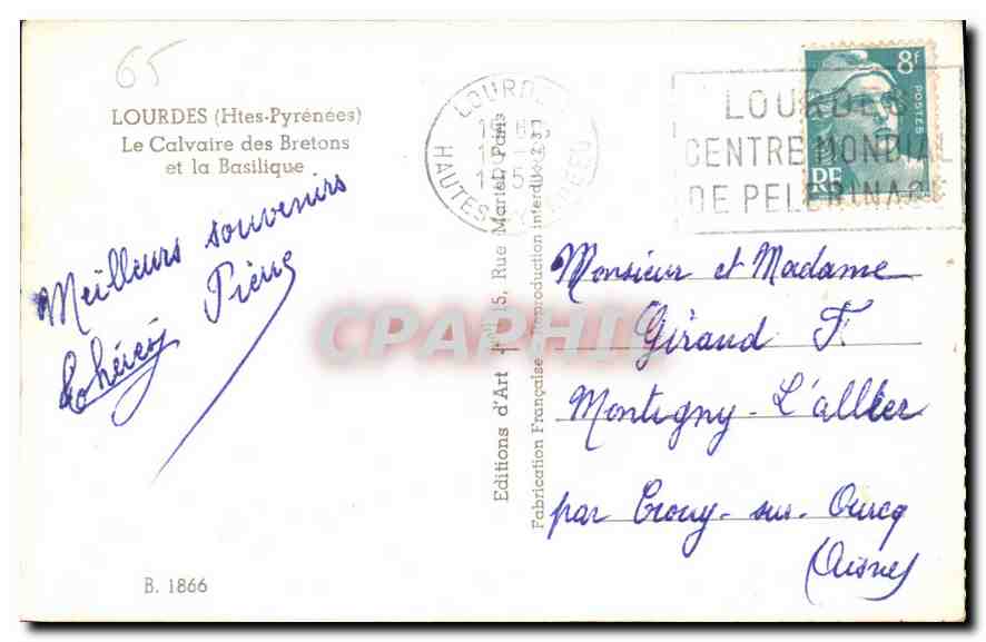 CPA Lourdes Htes Pyrenees le Calvaire des Bretons et la Basilique  — Verso