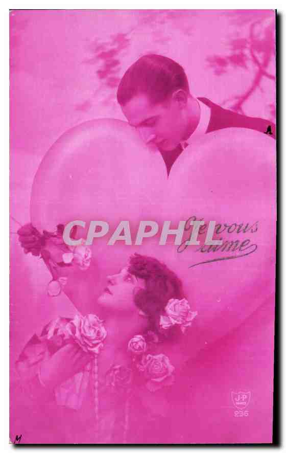Couple amoureux — scène romantique avec cœur et roses — J.P. n° 236