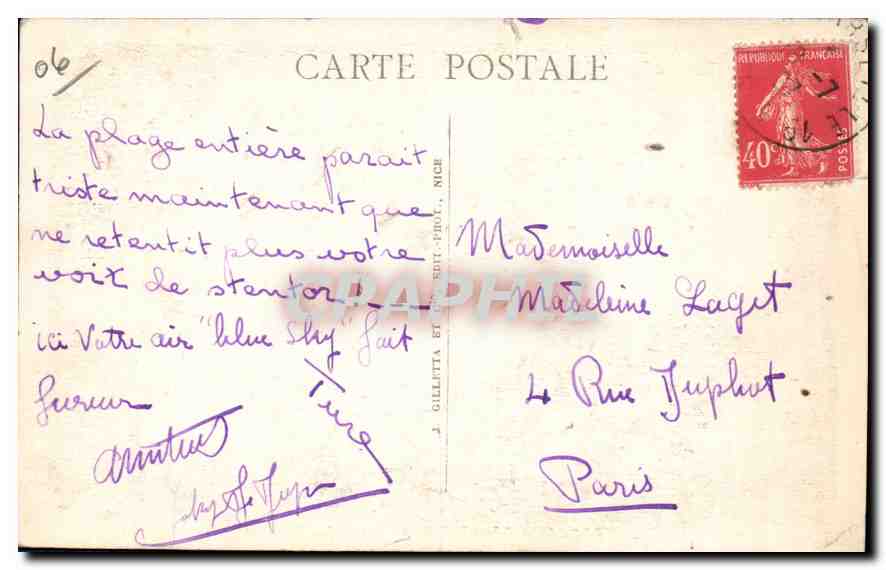 CPA Juan les Pins A M la Pinede  — Verso