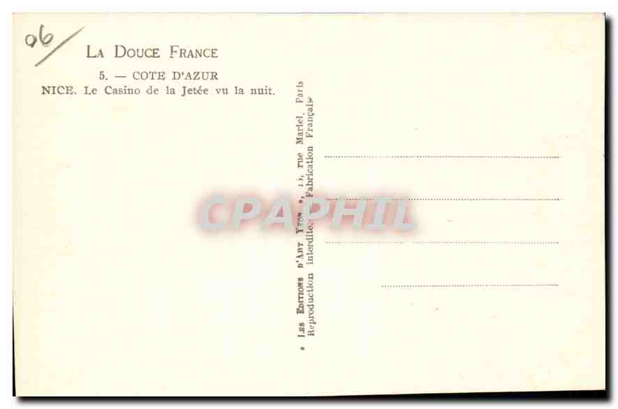 CPA La Douce France Cote d'Azur Nice le Casino de la Jetee vu la nuit  — Rückseite
