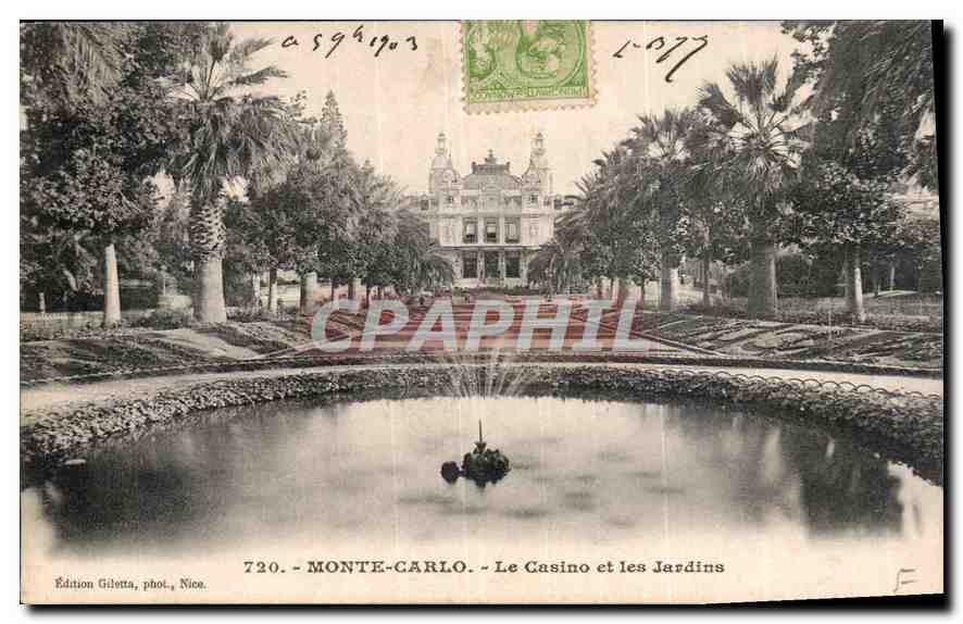 MONTE-CARLO - Le Casino et les Jardins — Édition Gilèta, phot., Nice, n° 720