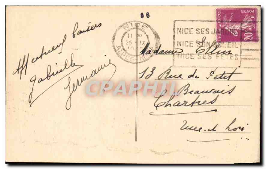 CPA Nice l'Avenue de Vedun et les Jardins  — Rückseite