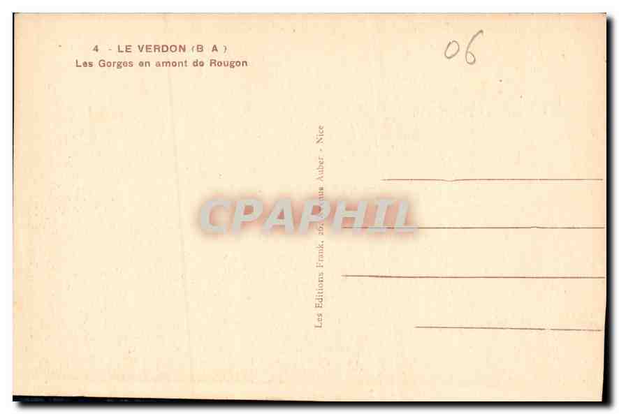 CPA Le Verdon B A les gorges en amont de Rougon  — Rückseite