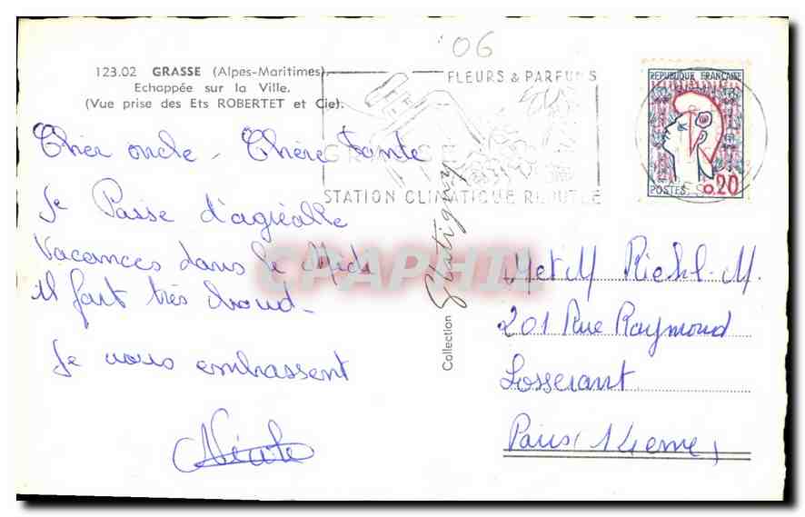 CPA Grasse Alpes Maritimes echappee sur la Ville vue prise des Ets Robertet et Ciet  — Rückseite