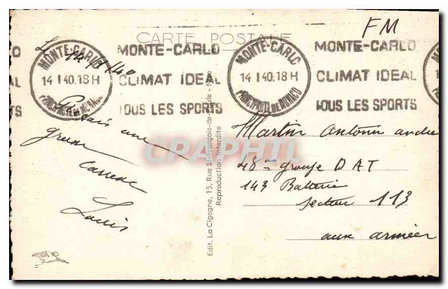 CPA Principaute de Monaco Monaco ville sur son rocher  — Rückseite