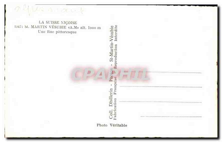 St-Martin-Vésubie — Pittoresche Straße — Coll. Dhillerin, französische Fotografie — Rückseite
