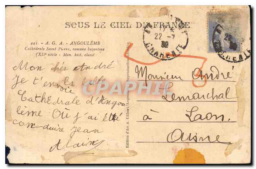 CPA Angouleme Cathedrale Saint Pierre romano byzantine XII siecle mon hist classe  — Rückseite