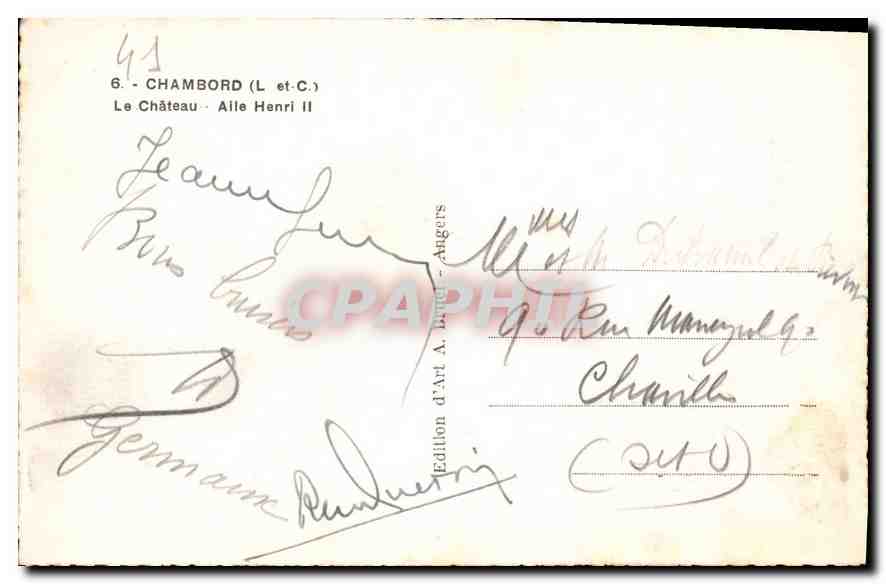 CPA Chambord L et C le Chateau Aile Henri II  — Verso