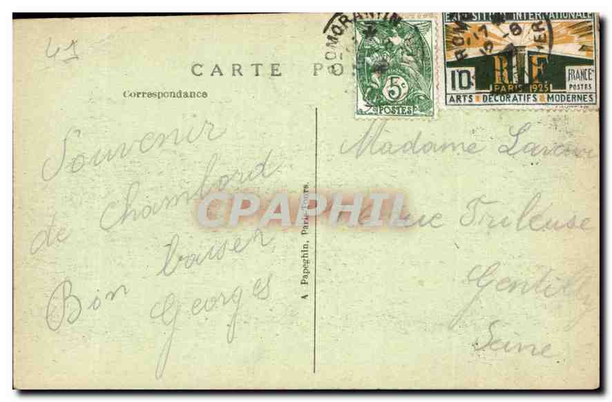 CPA Chambord le Chateau Sommet d'une Tour du Donjon  — Verso