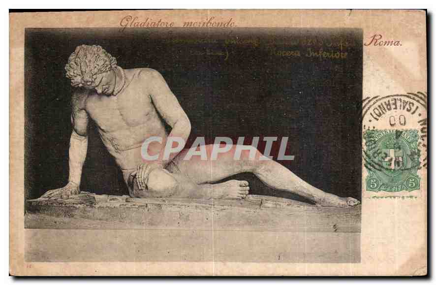 Gladiateur mourant — statue au Musée de la Vittoria, Rome — éditeur inconnu, n° non visible