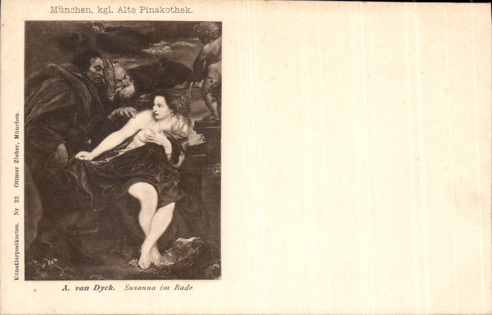 Susanna im Bade — peinture d'A. van Dyck — éditée par Otmimar Zieher, München, n° 22