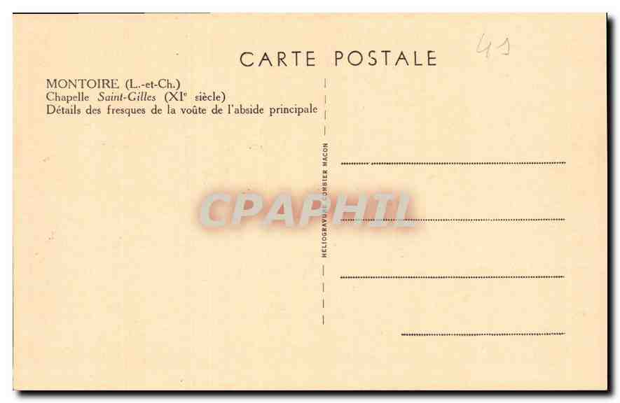 Montoire (L.-et-Ch.) — Chapelle Saint-Gilles (XIe siècle) — Détails des fresques de la voûte de l'abside principale — Mellogravure JUBIER MACON — Reverso