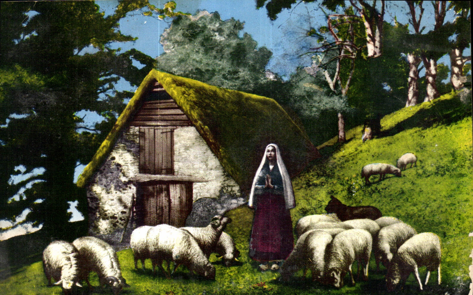 CPA Lourdes Sainte Bernadette prie en gardant ses moutons 
