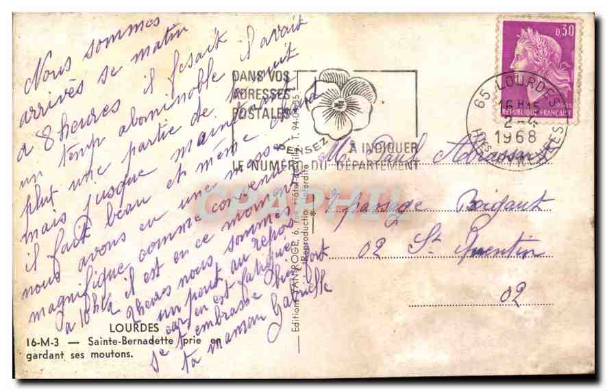 CPA Lourdes Sainte Bernadette prie en gardant ses moutons  — Rückseite