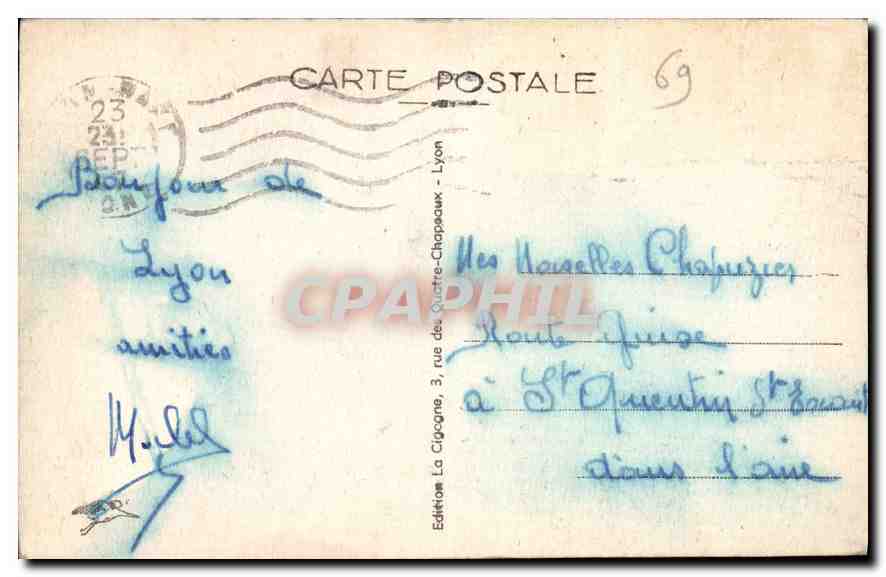 CPA Lyon Place Bellecour et Coteau de Fourviere  — Verso