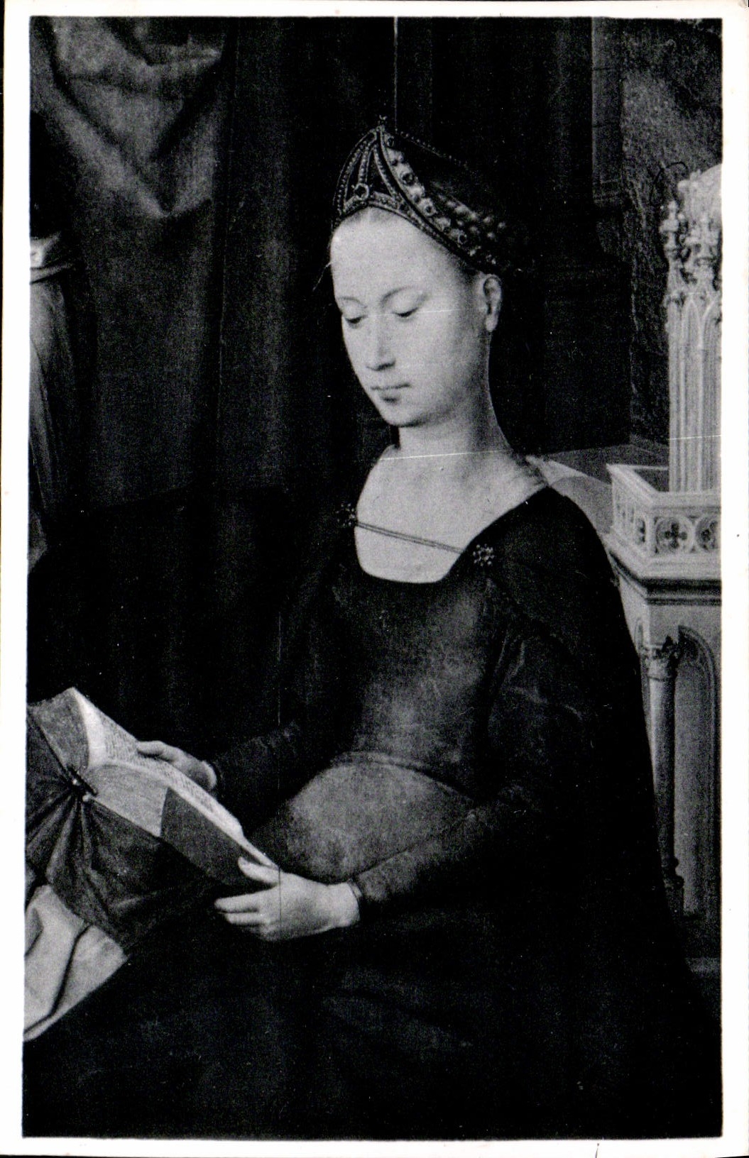 CPA Mariage mystique de Sainte Catherine detail triptyque Sainte Barbe Bruges hopital Saint Jean 