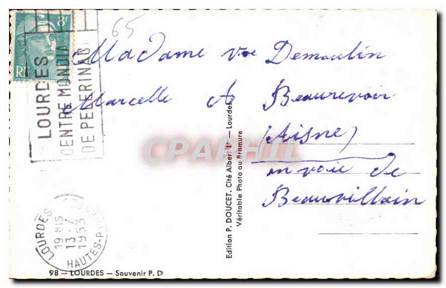 CPA Lourdes Souvenir  — Verso