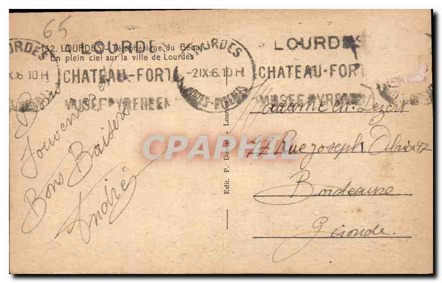 CPA Lourdes Teleferique du en plein ciel sur la ville de Lourdes  — Verso