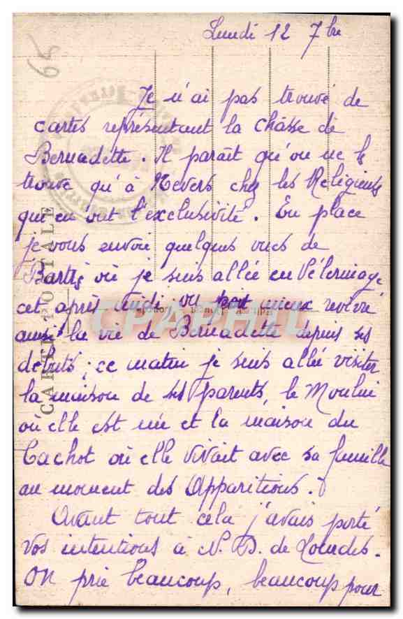 CPA Bertree Chapelle dediee a Bernadette  — Rückseite