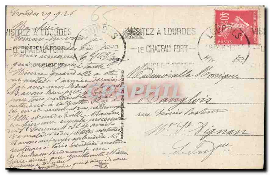 CPA Lourdes la Grotte  — Verso