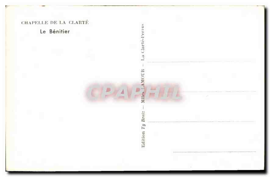 CPA Chapelle de la Clarte le Benitier  — Verso